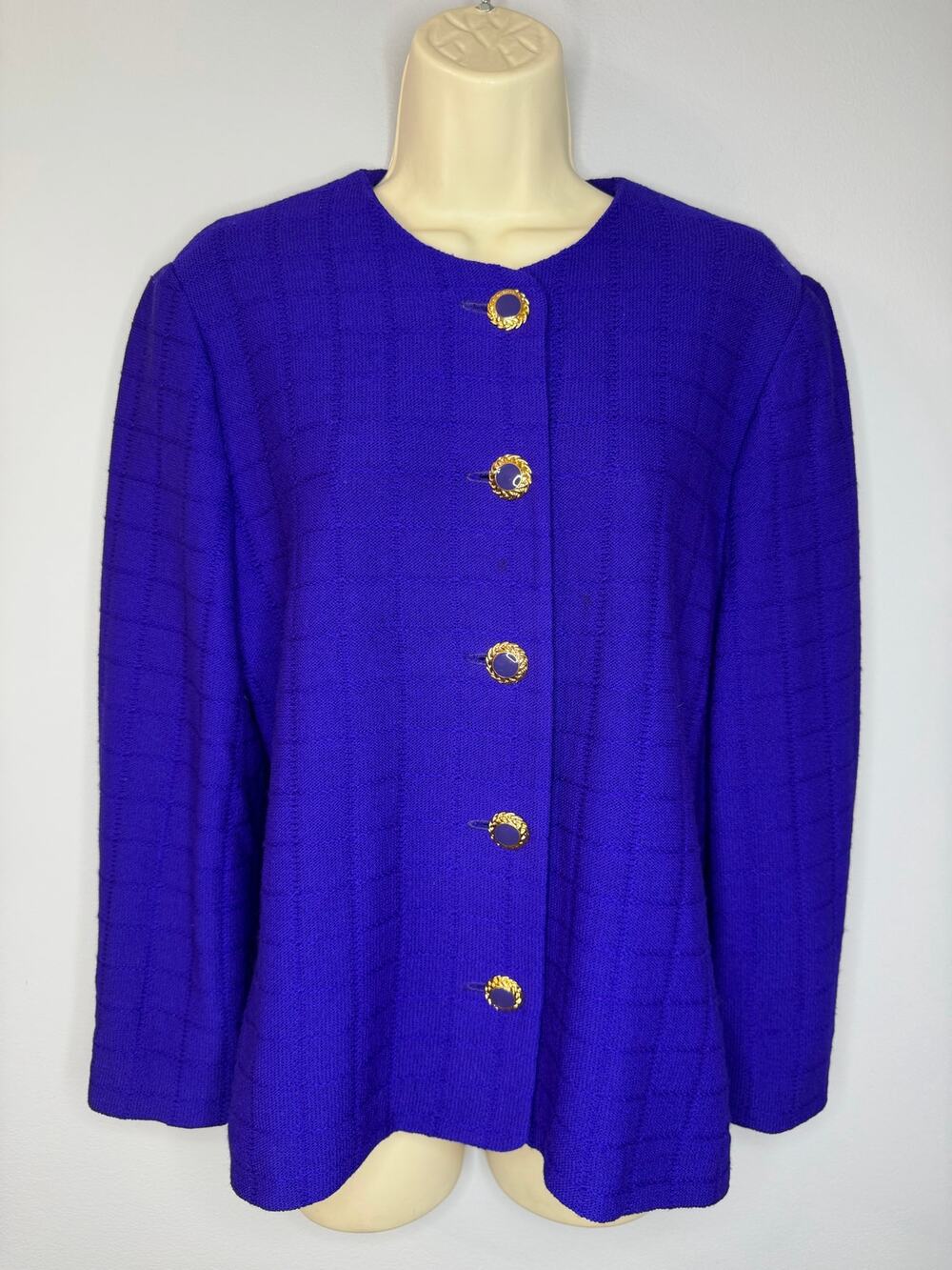 Vintage St. John By Marie Grey Santana Knit Wool Blend Jacket Blue/Purple S